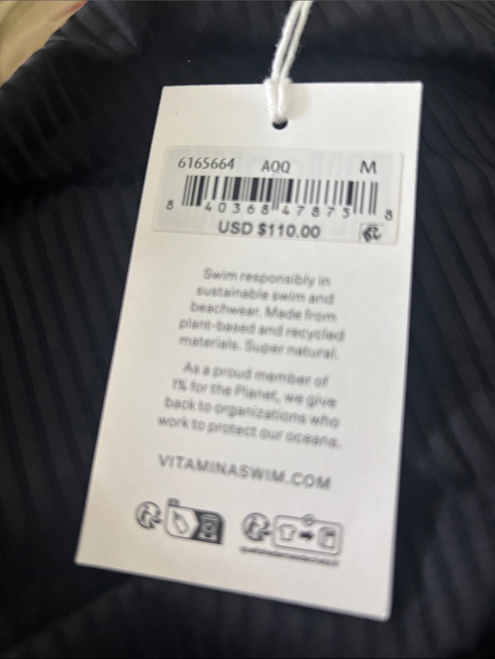 NWT Vitamin A Black Ribbed Bikini Bottoms with Hold Side Ring-Size M - Picture 5 of 5